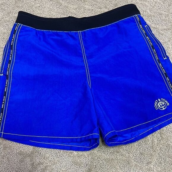 Coast & Town Men’s XG Blue/Black Board Shorts w Pockets & Adjustable Inside Tie - Picture 2 of 8